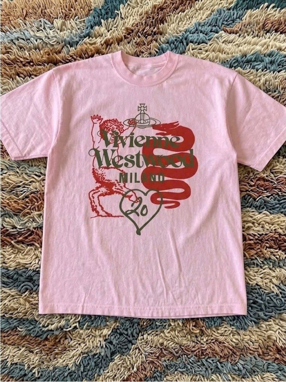 Vintage Vivienne Westwood Pink Tee with Red & Olive Graphic
